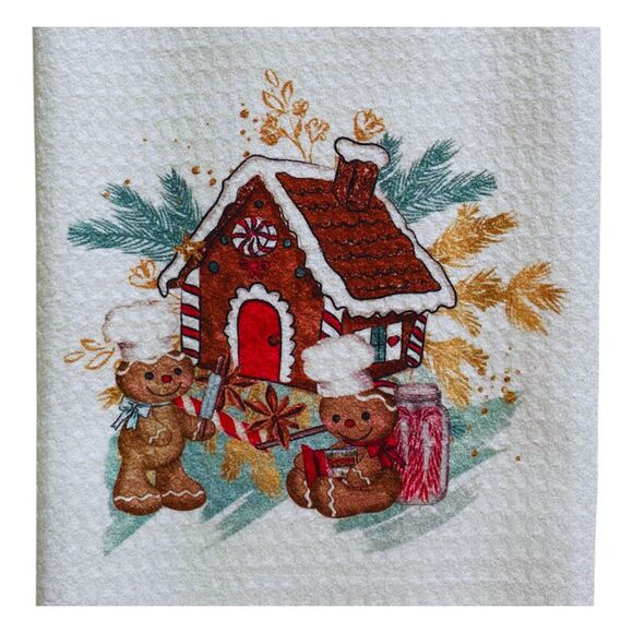 Gingerbread House and Baker Boys Microfiber Waffle Weave Kitchen Dish Towel - Picture 2 of 2